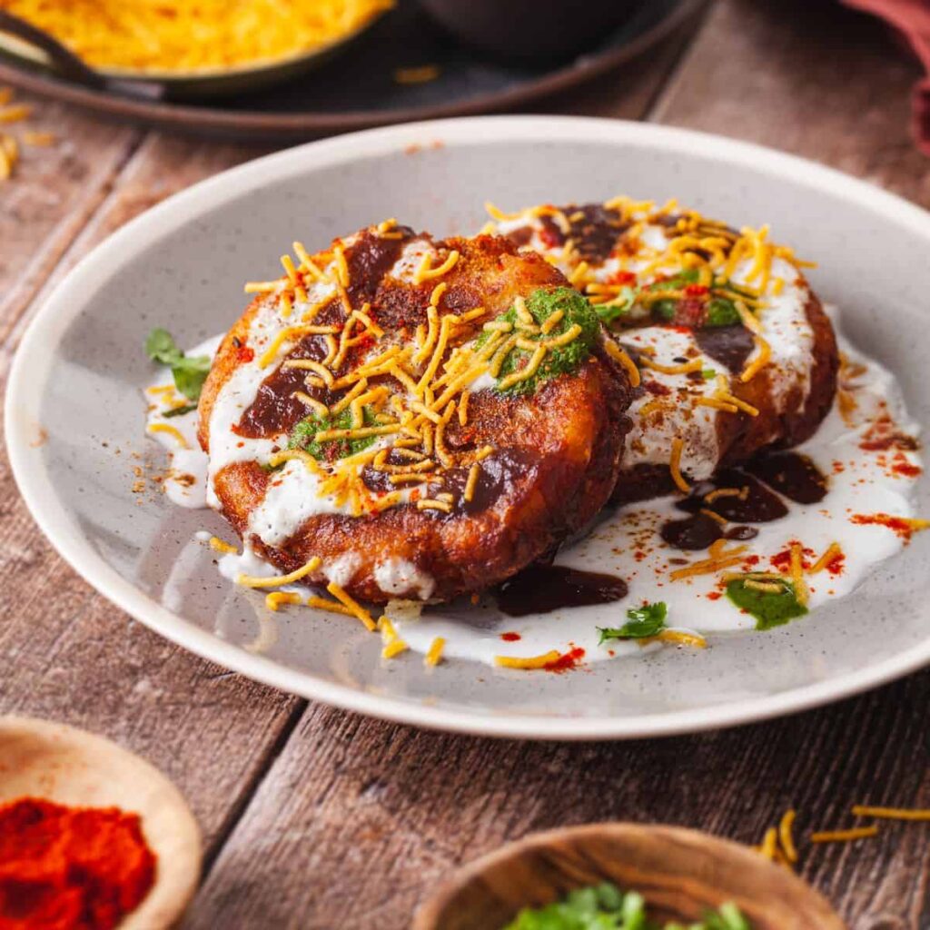 Aloo tikki chaat at petal and plate restaurant